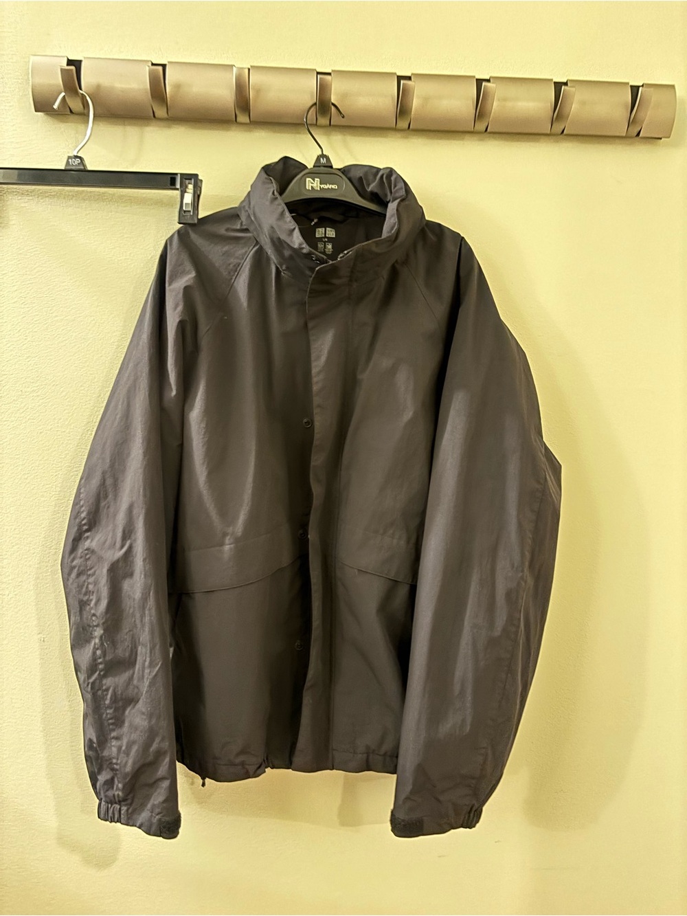 Uniqlo Men's Dark Gray Hooded Raincoat